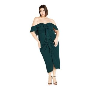 Elegant Off-Shoulder Emerald Green Dress